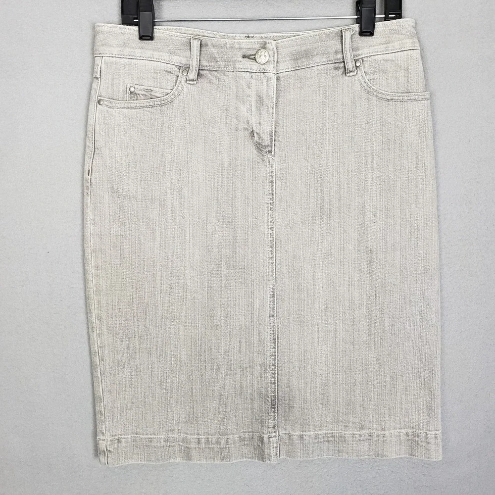 Cabi Jeans Denim Pencil Skirt Light Gray Western Boho Straight Size 8
